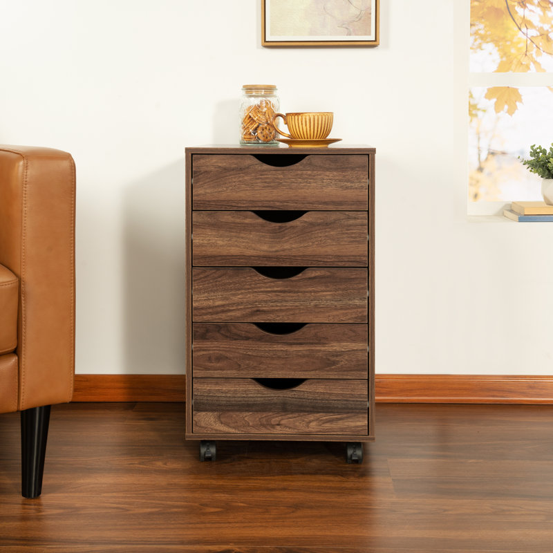 Ebern Designs Bucherie Elegant 5 Drawer Decorative Filing Cabinet on Wheels Durable Lateral Wood File Cabinet for Streamlined Office Storage and Enhanced Organization Reviews Wayfair